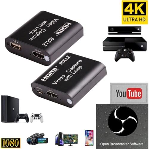 USB 2.0 3.0 4K Loop Out Audio Video Capture Card HDMI Recording Box Mic In Phone Game Live Streaming for Switch PS4 DVD Camera