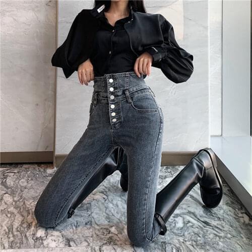 High-quality New Vintage High-waist Stretch Skinny Jeans, Womens Fashion Stretch Button Pencil Pants Slim Casual Jeans Pants