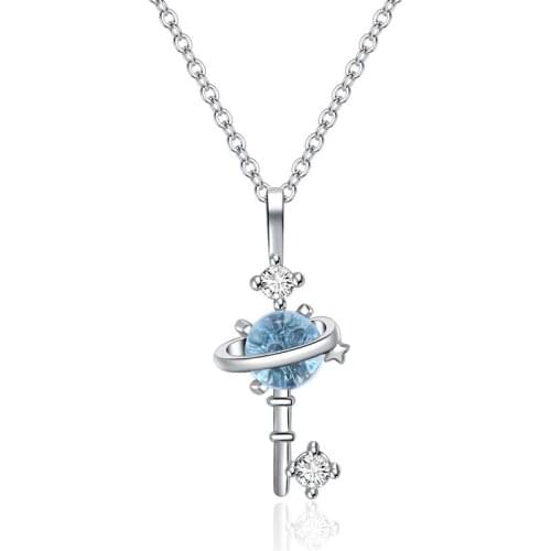 Zircon Key Necklace Fashion Synthetic Blue Crystal Pendant Clavicle Necklace Women Necklace