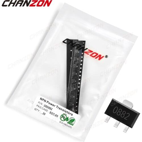 20pcs 2SD882 SOT-89 SMD NPN Power Amplifier Transistor Bipolar Junction BJT Powerful Triode Tube Fets Integrated Circuits