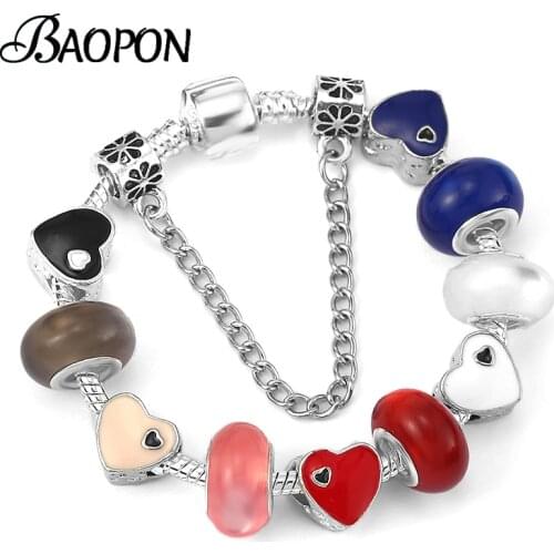 2021 Trendy Enamel Heart Beads Charm Bracelets & Bangles With Coloful Class Beads Bracelets For Women Men Jewelry Pulseras Mujer