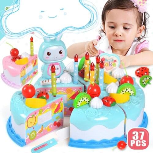 37pcs Protend Play Fruit Cuting Birthday Toy DIY Kitchen Toys Cake Food boys Girls Gift For Children Educational Baby kids