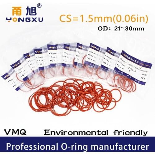 10PCS/lot Red Silicon O-ring Silicone/VMQ CS1.5mm Thickness OD21/22/23/24/25/26/27/28/29/30*1.5mm Ring Seal Rubber Gasket Washer