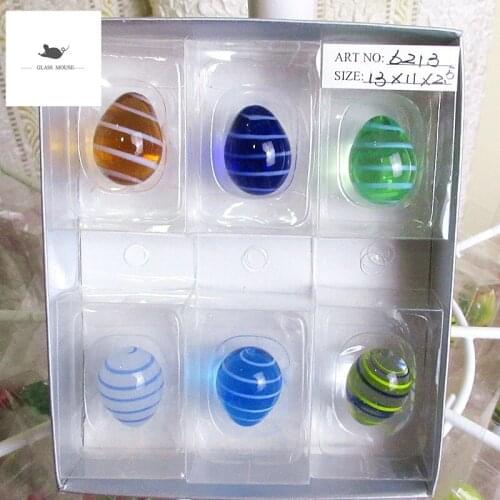 6pcs Decorative Figurines Miniature murano glass egg ornaments home Desktop Easter decor handmade glass Marbles Colorful eggs