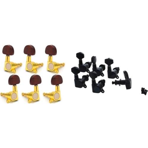 6Pcs Sealed Guitar String Pegs Tuners Machine Heads 6R With Guitar Locked String Tuners Peg Semicircle Button(3L+3R)