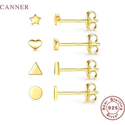 CANNER 4pc/Set Earrings For Women 925 Sterling Silver Pendientes Star Love Triangle Circle Piercing Stud Earrings Fine Jewelry