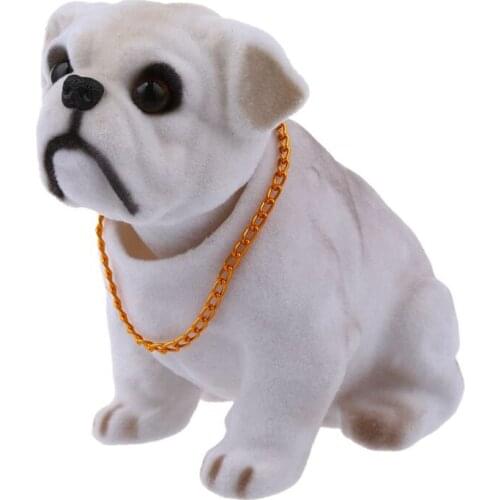 White Light Gray Shaking Head Nodding Bulldog Dog Decoration for Car
