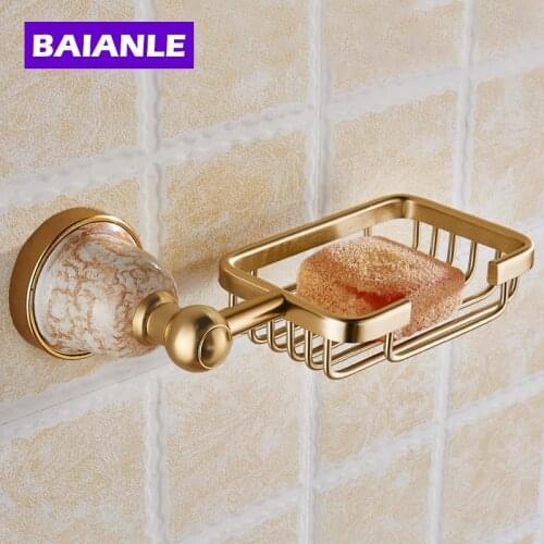 Free Shipping Luxury Golden Polished Bathroom Soap Basket Holder Solid Aluminum Soap Dish Wall Mounted Modern bathroom