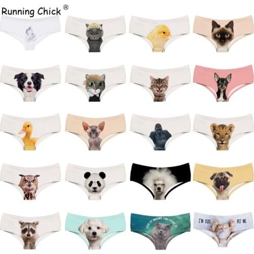 Running Chick Cat Duck Chick Dog Panda Print Seamless Breathable Womens Panties Low-waisted Triangle Pants, Womens Underwear