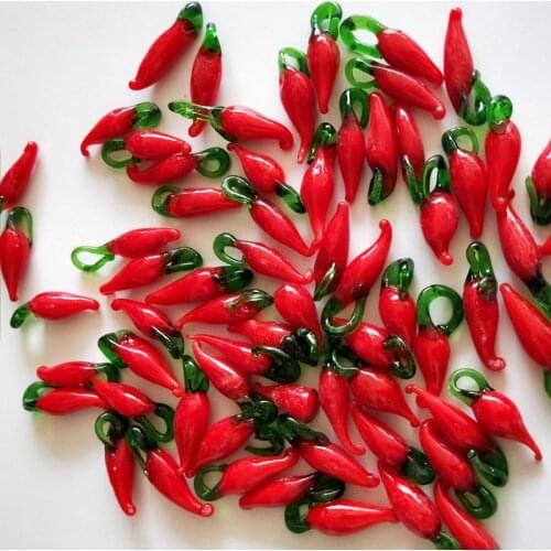 50pcs/lot Red Pepper Lampwork Beads 20mm 30mm Pick Size Loose Handmade Lampwork Beads For Jewelry Pendant Necklace DIY Making