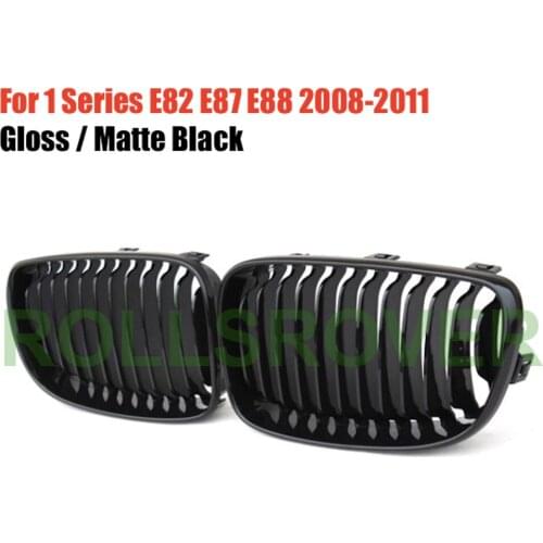 ROLLSROVER Black Front Bumper Grille Grill For 1 Series E82 E87 E88 2008-2011 Single Strip Car Styling