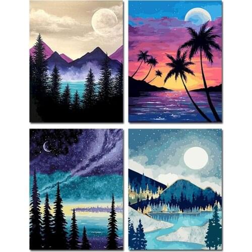 GATYZTORY Paint By Numbers Kits For Adults Kids Landscape Canvas Painting Forest Moon Acrylic Paints Decorative Frames Home Deco