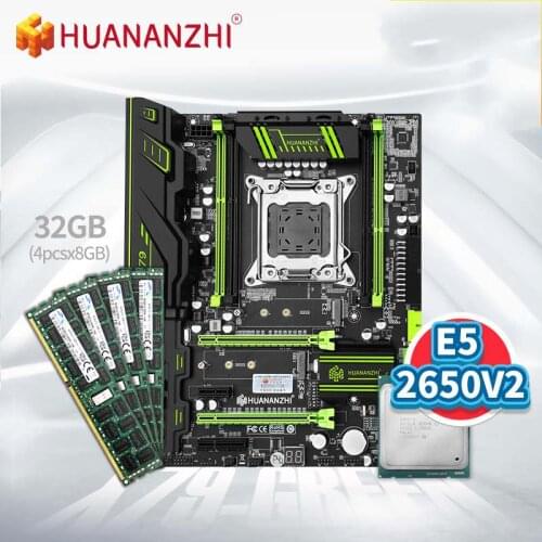 HUANANZHI X79 GREEN Motherboard with Intel XEON E5 2650 V2 wiht 4*8GB DDR3 RECC Memory Combo Kit Set SATA USB 3.0 NVME M.2