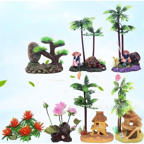 Fish tank landscaping simulation rockery Artificial plants hut background for aquarium plants decoration accessories