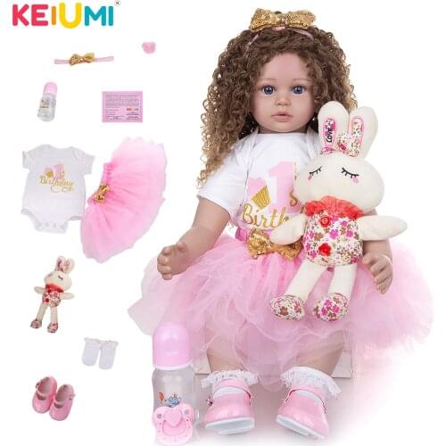 KEIUMI Beautiful Reborn Baby Dolls 24 Inch Princess Cloth Body Reborn Bebe Toys For Girl Playmate DIY Toy Gift To Child Birthday