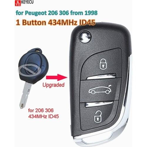 Keyecu Smart DIY Upgraded Flip Remote Car Key Fob 1 Button 434MHz ID45 for Peugeot 206 306 from 1998 Uncut Blade