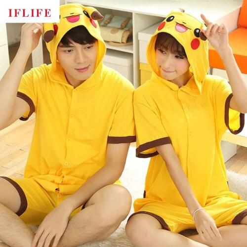 Kigurumi Panda Stitch Dinosaur Summer Short Sleeve Pajama Women Men Adult Animal Pijama Cotton Onesie Sleepwear Hoodie Pyjama