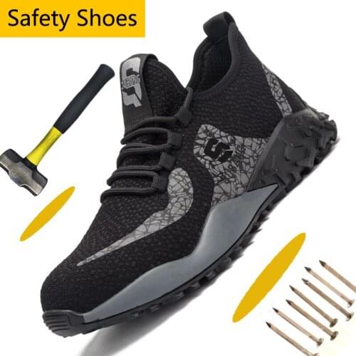 Lightweight Steel Toe Shoe Reflective Stripe Work Shoes Men Stab Proof Men Safety Shoes Summer Hiking Shoes Athletic Sneaker
