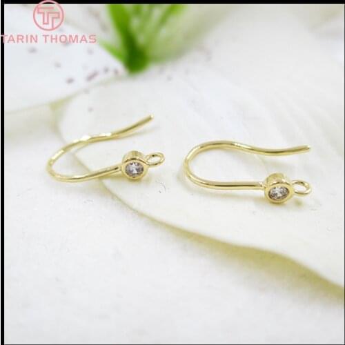 4PCS 14MM 24K Gold Color Brass Earrings Hooks with Zircon High Quality Diy Jewelry Findings Accessories