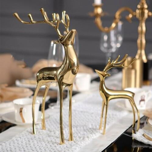 Gold Copper Standing And Sitting Elk Sculpture Metal Statuette New House Decor Art Gift Figurines Home Decoration Accessories
