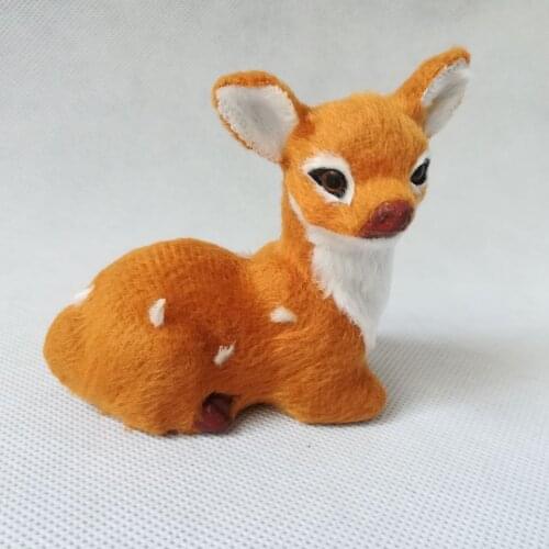 Mini 9x8cm real life toy prone deer hard model furs sika deer craft prop, home decoration gift h1388