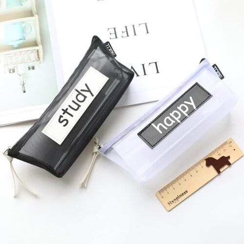 Fashion Transparent Net Yarn Mesh Pencil Case Pen Package Pencilcase School Office Supply Stationery Woman Cosmetics Make Up Bag