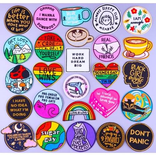 Cartoon Embroidered Patches on Clothes DIY Hippie Letter Applique Clothing Thermoadhesive Patches for Clothing Stickers Badges