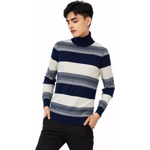 Zhili Mens 100% Cashmere Knit Block Striped Turtleneck Sweater