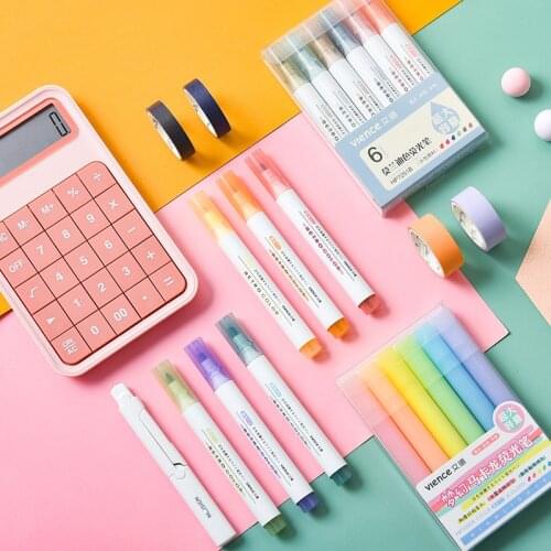 6pcs Retro Color Highlighter Pen Set Morandi Candy Fluorescent Marker Liner Pens for Drawing Paint Diary Office School A6846