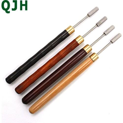 Newest DIY Leather Craft Double Bearing Wooden Handle Edge Oil Pen,Leather-side Wax Treatment Roller Wheel Accessories Tools