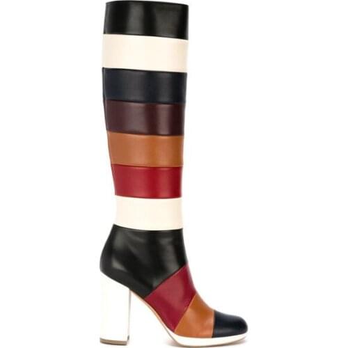 New arrival knee high winter boots for women fashionable colorful gingham high heel boots rough heel women booty plus size 10