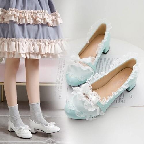 Original loli Lolita Shoes Fairy Ball in Chunky-Heel Bow restonic gong zhu Students L sen xi Shoes Female