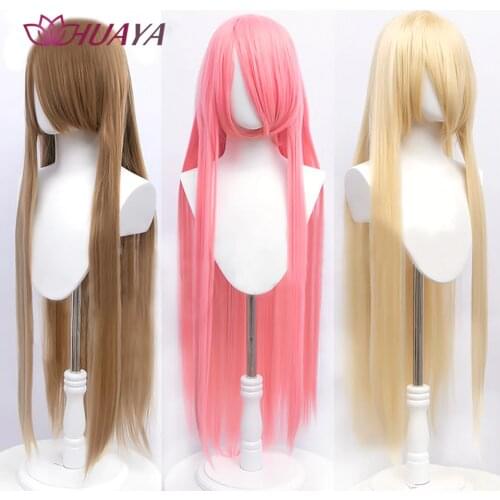 HUAYA 100cm Long Straight Wig Synthetic Cosplay Wig for Women Blonde Red Pink Grey Purple 23 Colors False Hair Christmas Wigs