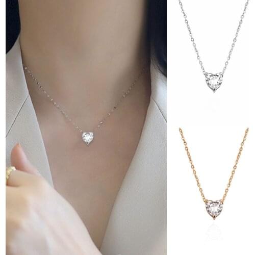 Womens Love Heart Crystal Pendant Necklace Pendant Choker Gold Chain Fashion Wedding Bride to be Gift Jewelry Accessories