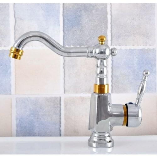Polished Chrome & Gold Color Brass Swivel Single Handle Kitchen Wet Bar Bathroom Vessel Sink Faucet Mixer Tap One Hole asf802
