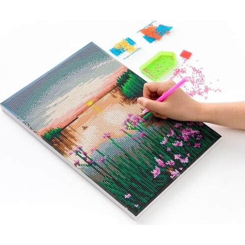 Full Round Diamond Painting With Frame Landscape Spring 5D DIY Diamond Embroidery Mosaic Cross Stitch Home Decor Gift