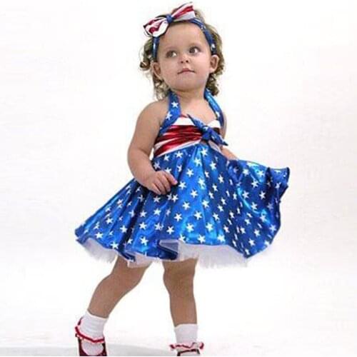 2019 American indepent holiday dress for girls / Neck tie dress / 4th of July gift for girls