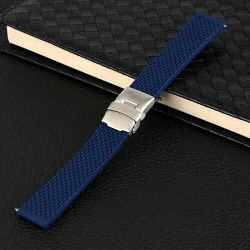 Premium Blue Silicone Watch Strap 18/20/22/24MM Replacement Watches Band Safety Waterproof Wristwatch Strap with Folding Clasp