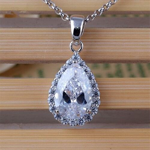 RONGQING 6pcs/lot Micro Inlay Water Droplet Pendant Necklace Wedding Necklace for Women Bridesmaids Gift CZ S