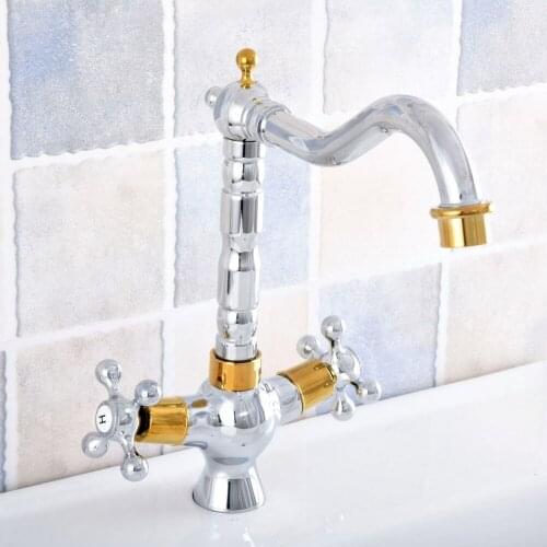 Kitchen Wet Bar Bathroom Vessel Sink Faucet Silver Polished Chrome Gold Color Brass Swivel Spout Mixer Tap Single Hole msf812
