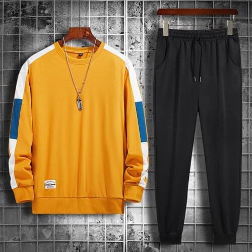New Men Set Solid Patchwork 2020 Autumn Mens Sportswear Tracksuits Hoodies+Pants 2PCS Sets Hip Hop Streetwear Loose Sweatsuit