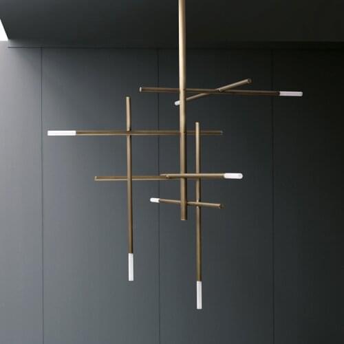 Postmodern glass LED chandelier villa Nordic copper living room hanging lamp bedroom simple restaurant luxury lighting fixture