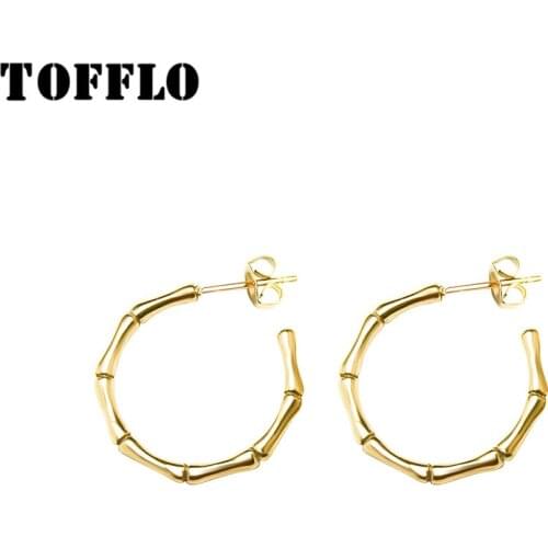 TOFFLO Stainless Steel Stainless Steel Bamboo Ring Earrings Letter C Shape Opening Earrings Jewelry For Female BSF271