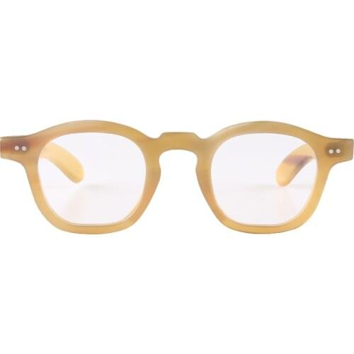 Yellow translucent semitransparency jelly color flower bridge butterfly rivets decorated horn frame optical glasses sunglasses