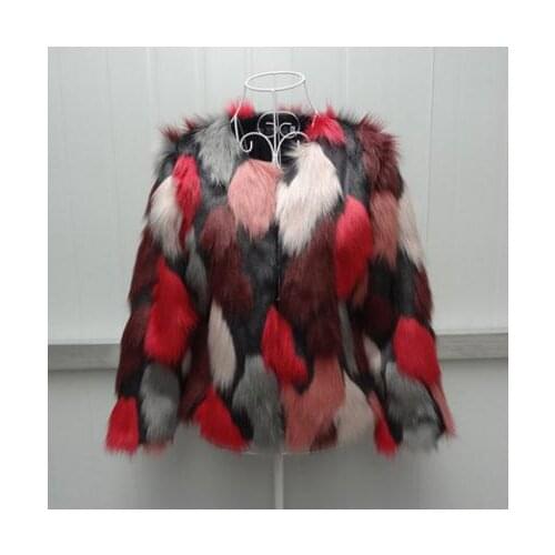 Xs/9Xl Womens Winter Autumn Imitation Mixed Color Fake Fur Jacket Large Size Elegant Female Man-Made Fur Outwears Coats J2369