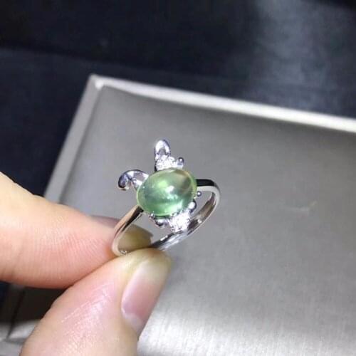 Natural Prehnite Rabbit Rings Women, 925 Sterling Silver Fine Jewelry, 6*8mm *1 Pcs Gemstone with Velvet Box Certificate FJ257