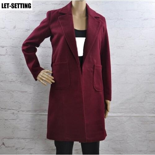 Open front medium-long notched collar long sleeve parka belt woolen women coat new fashion,blue,white,pink,green,red,S,M,L