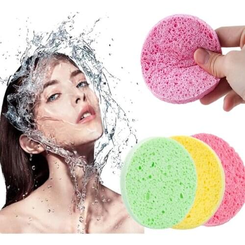 1pcs Circle Shaped Natural Wood Fiber Face Wash Cleansing Sponge Beauty Makeup Tools Accessories