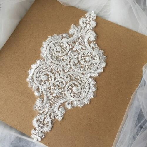 2PCS Handmade Beads 3D Wedding Dress Applique DIY Bridal Headdress Ivory White Lace Collar Lace Fabric Patch RS1296