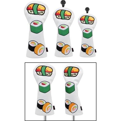 3Pcs Golf Wood Head Cover Sushi Print Waterproof Driver Headcover UT No. Tag